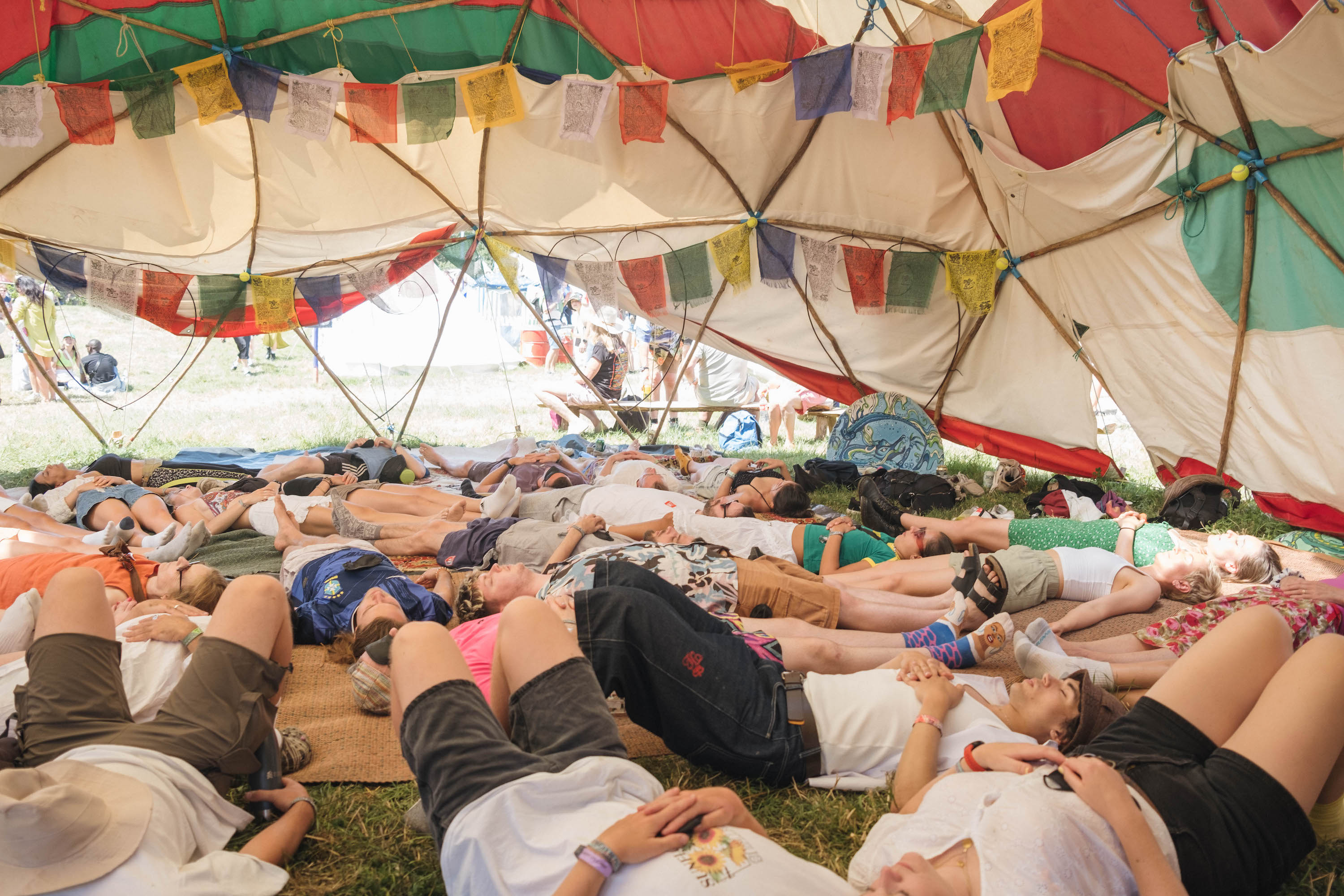 Laughter yoga at Glastonbury