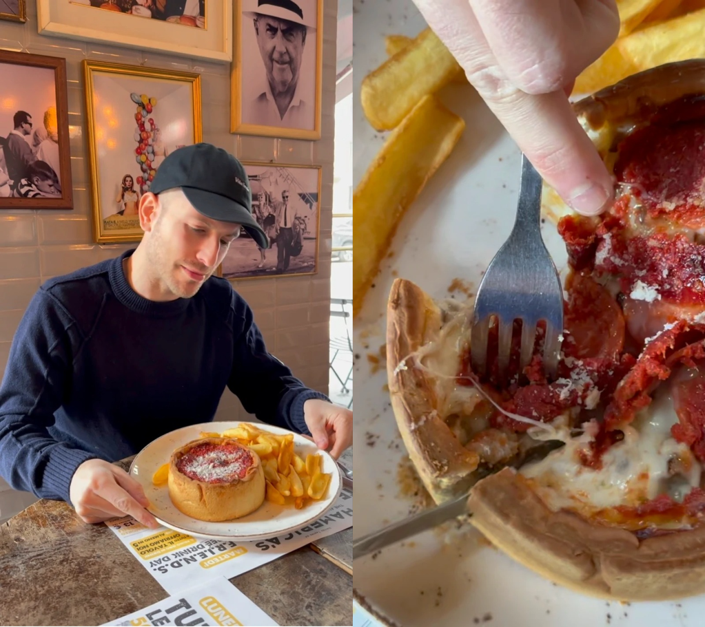 Ein echter Italiener probiert eine Chicago Deep Dish Pizza
