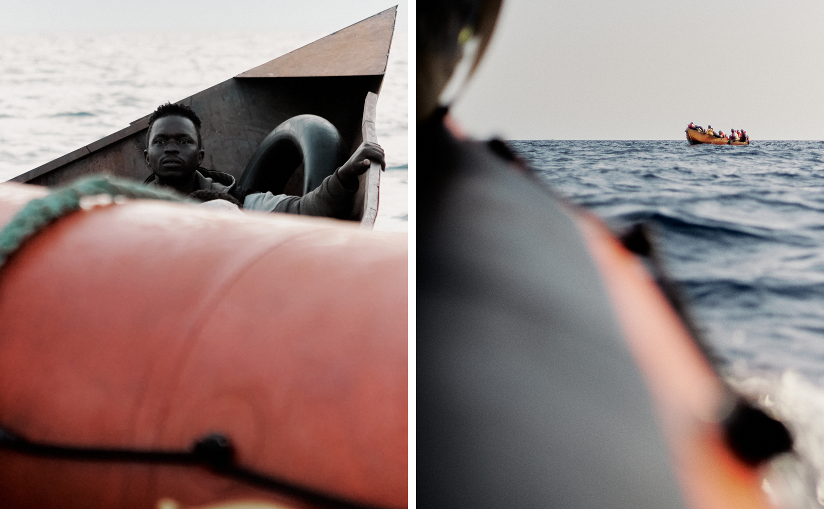 Boote mit Geflüchteten bei Tag.