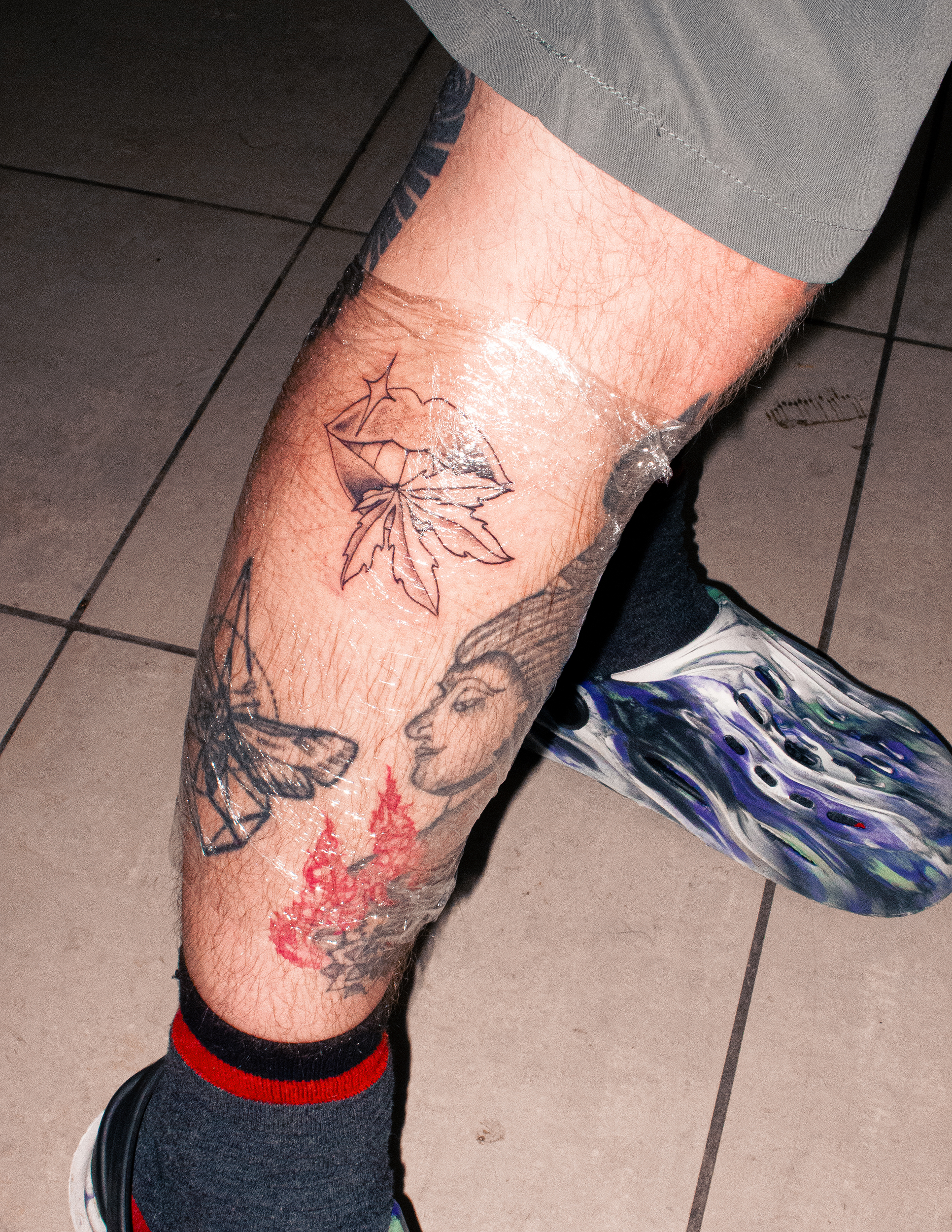 A weed tattoo done at Product Earth UK cannabis event.