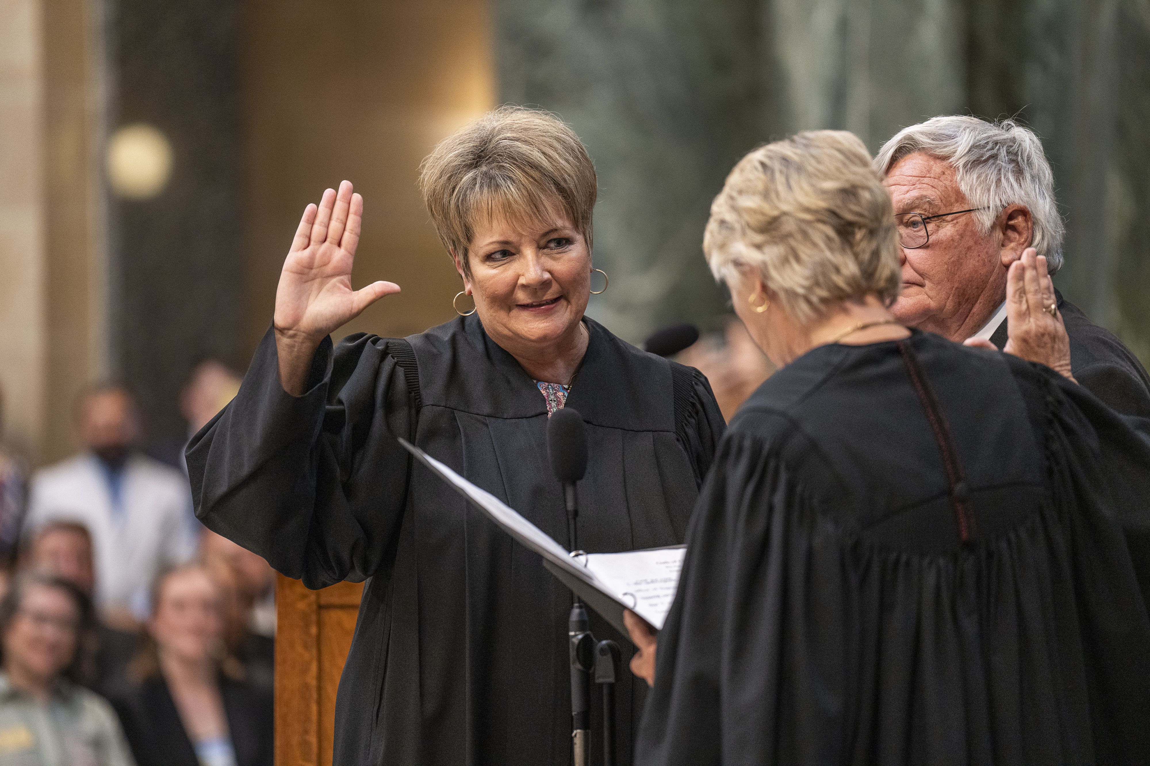 Janet Protasiewicz is sworn in for her position as a State Supreme Court Justice at the Wisconsin Capitol rotunda in Madison, Wis. on August 1, 2023. (Sara Stathas for The Washington Post via Getty Images)
