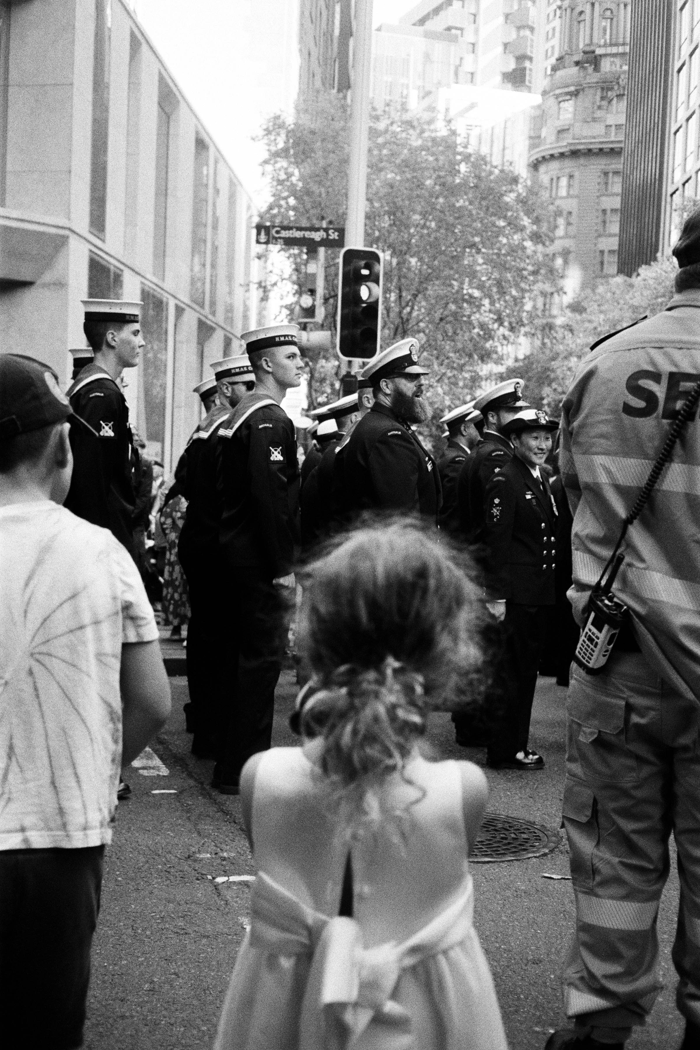 Service people in black and white image
