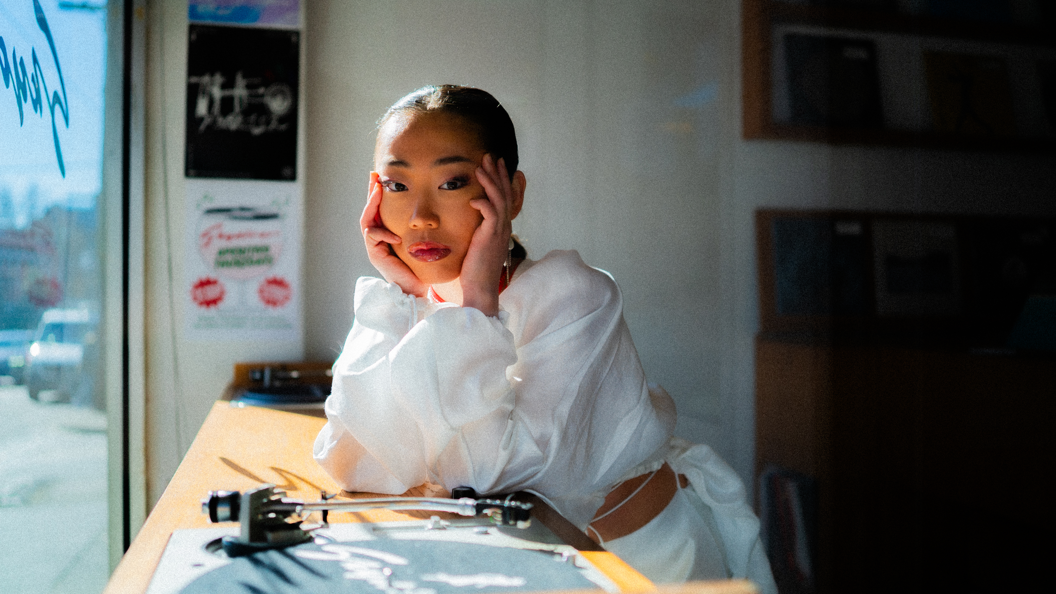 Elle Shimada in a record store