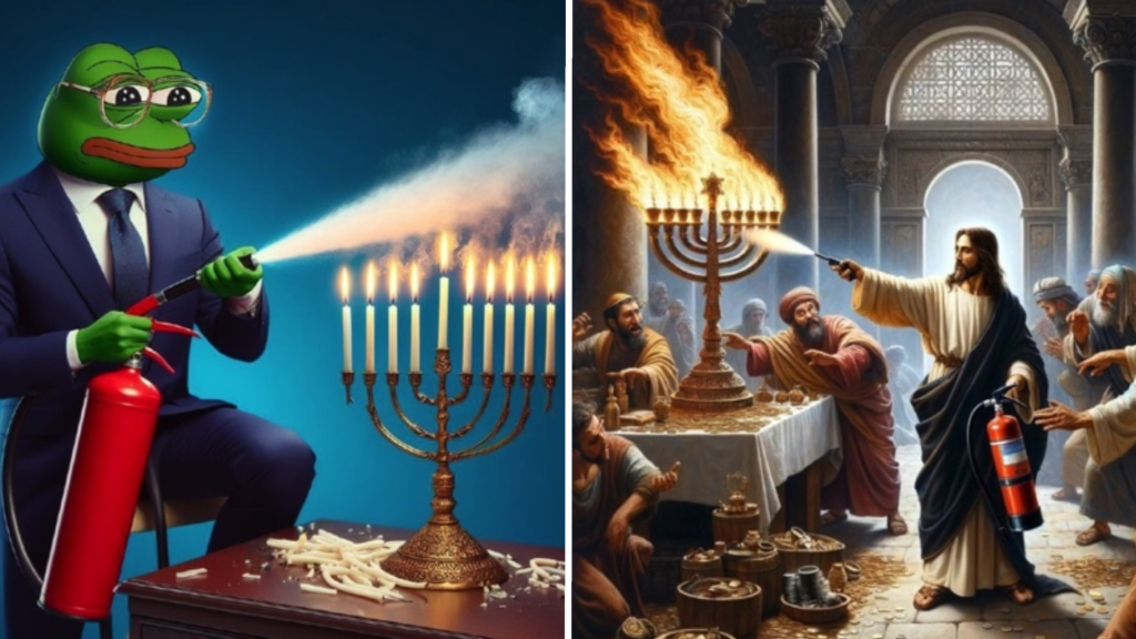 An Antisemitic Fire Extinguisher Attack on a Menorah Has Become a Global Far-Right Meme