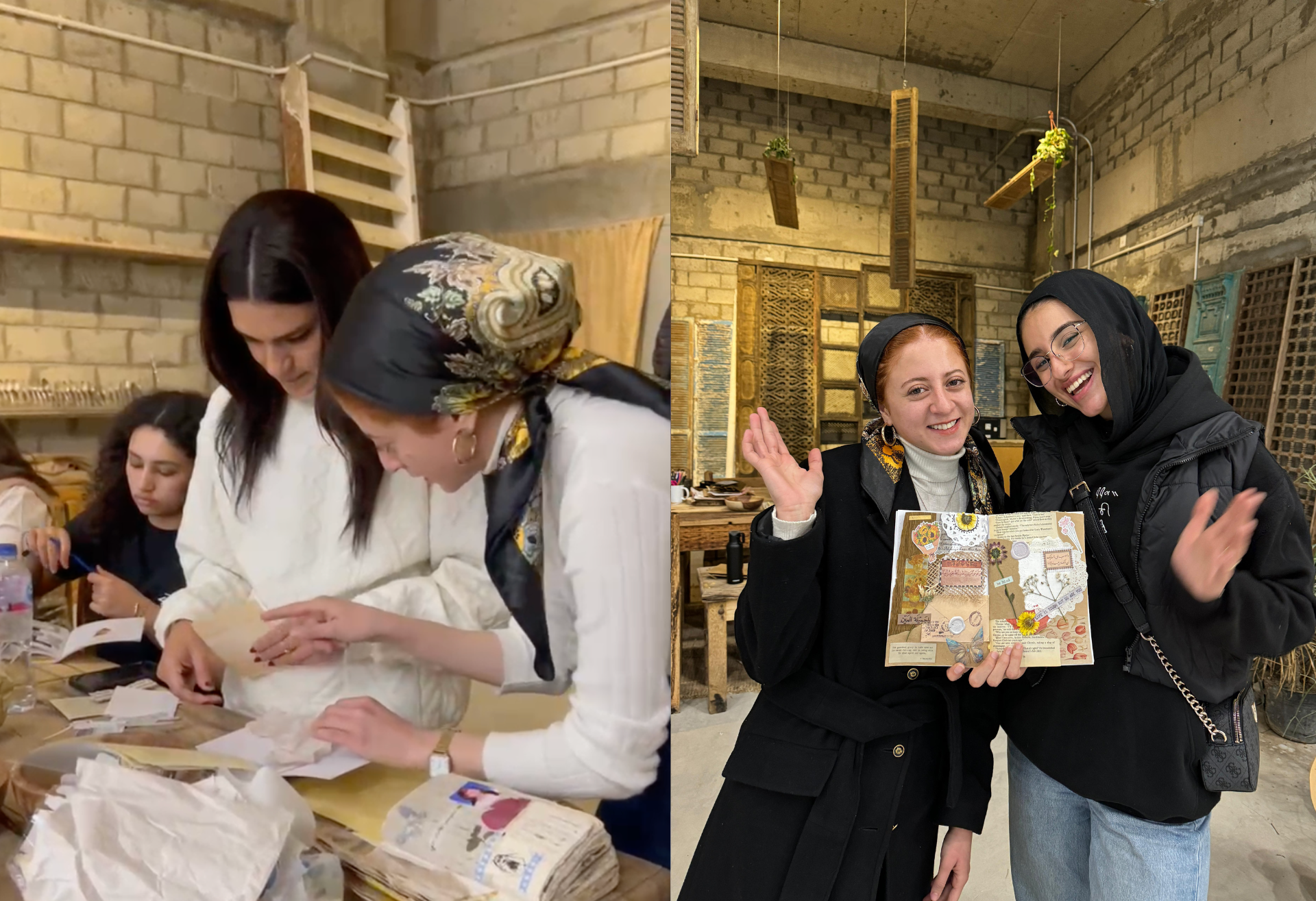 Salma Shurrab die met andere vrouwen in Egypte werkt aan dagboeken.