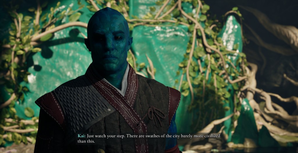 Speaking with Kai, one of the companions available to you in Avowed