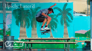 Skateboarder Stefan Janoski jumps through the air