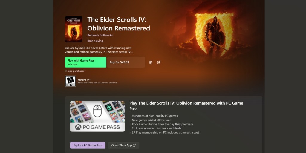 'The Elder Scrolls IV: Oblivion Remastered' Game Pass