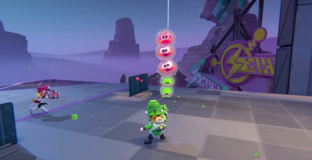 POPUCOM gameplay with two players targeting a stack of blob creatures