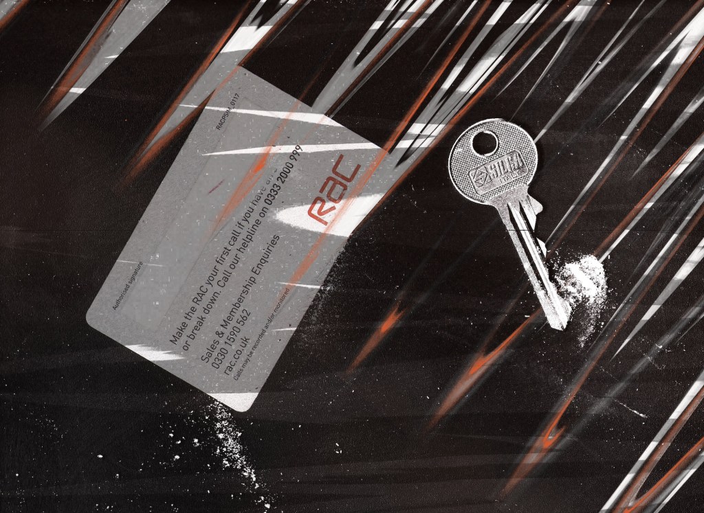 A card and key next to powder
