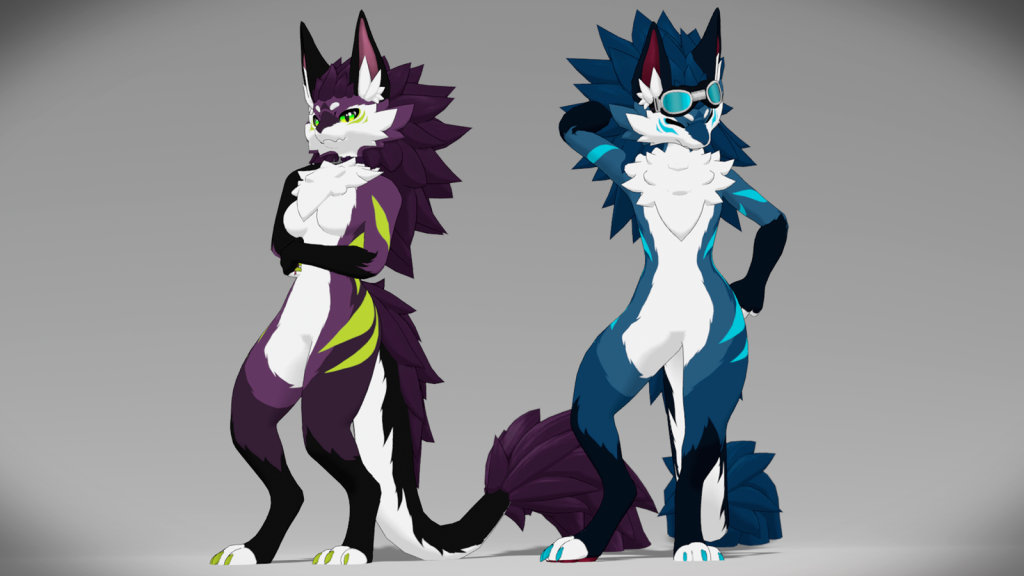 Examples of the Novabeast avatar for VRChat by Kittomatic